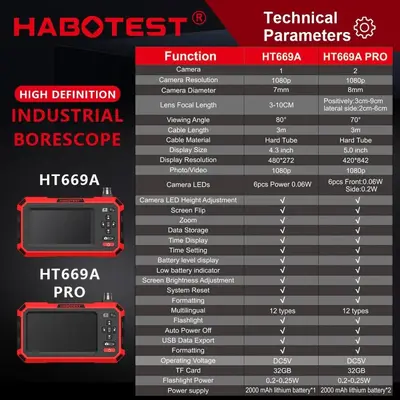 HABOTEST Taşınabilir HD Endüstriyel Borescope 4.3 İnç Ekranlı Boru Oto Onarım Su Geçirmez Kamera - 4