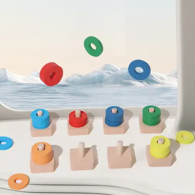 Wooden color sorting ring stacking blocks toy