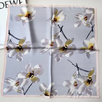 Mulberry Silk Printed Thin Summer Square Scarf - 7