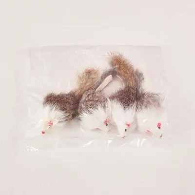 Cat Toy Rabbit Fur Mouse, Sand-Filled Squeaker, Two-Tone - 5