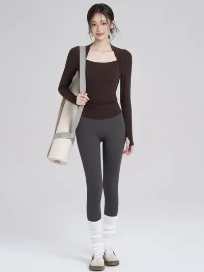 瑜伽服上衣女秋款弹力紧身显瘦运动速干T恤外穿跑步训练健身长袖