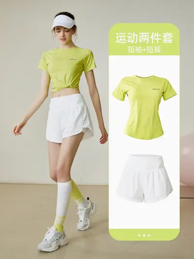 Women's Summer Sports Yoga Set, Shorts and Short-Sleeve Two-Piece Outfit