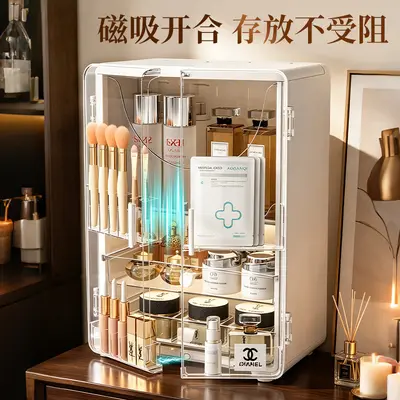 Cosmetics organizer with mirror dustproof large capacity