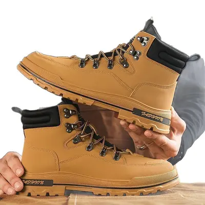 Men's 2025 Autumn High-Top Workwear Boots with Thick Sole