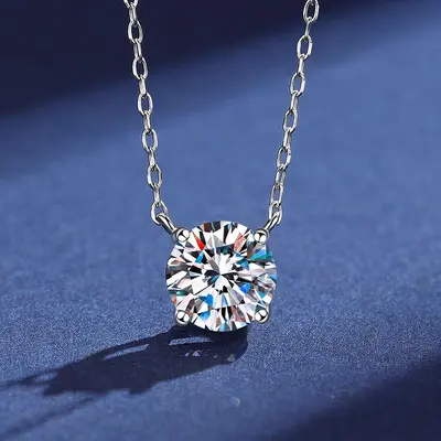 S925 gümüş moissanit kolye, 1 karat, dört pençeli PT950 kaplama - 2