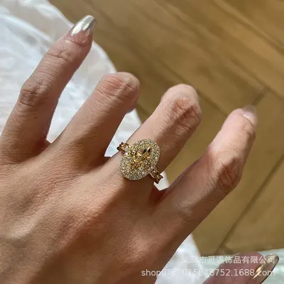 老钱风！中古满钻鸢尾花戒指女轻奢小众高级感独特叠戴食指戒指环
