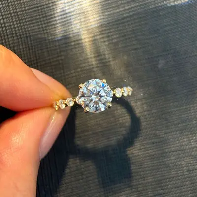 1-5 Carat Moissanite Wedding Ring, S925 Sterling Silver, 18K Gold Plated - 8