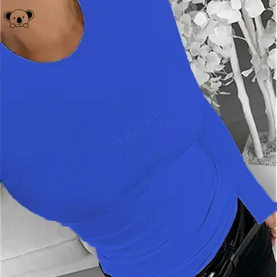 Y 78895 Crew Neck Slim Crop Top Round Neck Slim-Fit Navel-Baring Base Top - 13