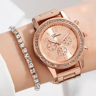 5-piece steel band women's watch set with orange box