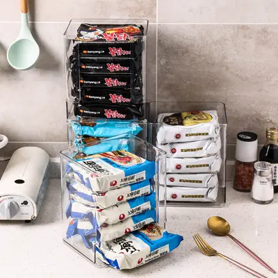 Desktop instant noodle storage organizer with shelf - 4