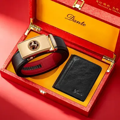 Father's Day Valentine's Day Luxury Gift Men's Automatic Buckle Leather Belt Wallet Set Genuine Cowhide Hot-Selling Online Waistband - 12