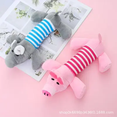 Plush Dog Toy with Sound Bite-Resistant Striped Pig Duck Elephant