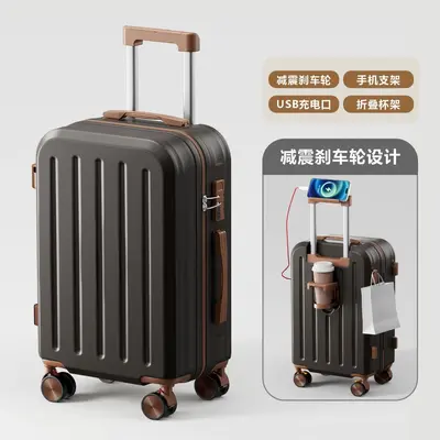 Color-Block Small Leather Suitcase with Combination Lock - 10