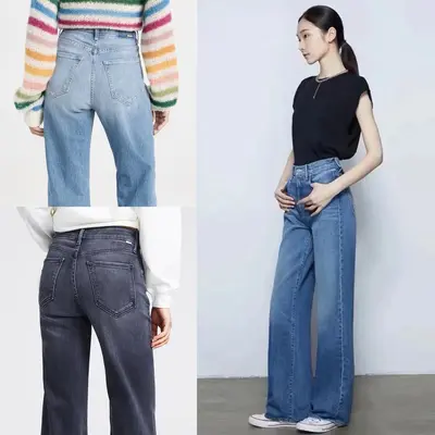 Early Spring Euro-American Alice Mo High-Waisted Loose Daddy Jeans, Straight-Leg Wide-Leg Denim Trousers for Women, Suitable for All Leg Shapes