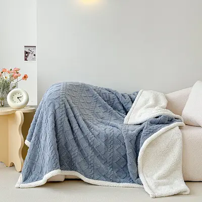 Double-Sided Lamb Wool Taffeta Blanket, Autumn Winter Double-Layer Throw - 11