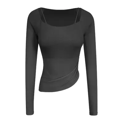 Women's Mesh Long-Sleeve Yoga Top, Faux Two-Piece, Sports - 9