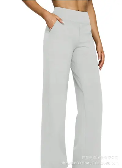 Damenhose, hohe Taille, gerade Passform, mit Taschen, Strick - 7