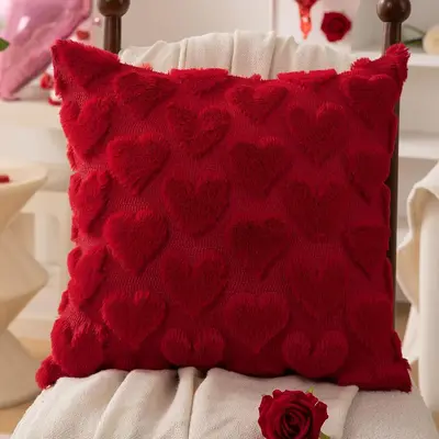 Cross-border Valentine's Day Plush Pillow Cover Heart Embroidery Jacquard Cushion Living Room Sofa Holiday Decoration Pillow Case - 5