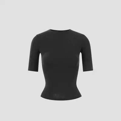 Women's Black Round Neck Short-Sleeve Slim-Fit T-Shirt