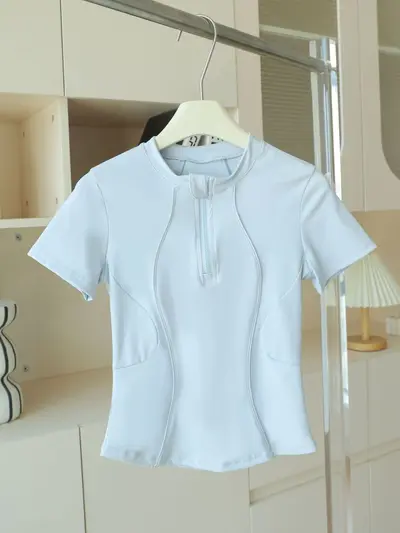 Women's Summer Sports Top, Thin, Stand-up Collar, Running and Pilates - 12