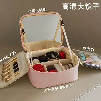 Makeup bag with mirror and LED light, portable organizer - 12