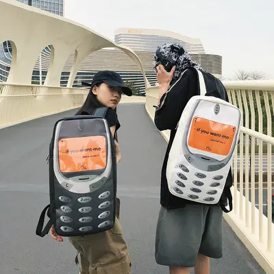 Funny Phone Print Backpack, Large Capacity Student Schoolbag - 4