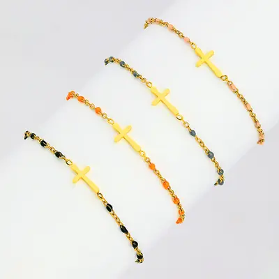 Bunte Perlen-Kreuz-Armbänder, Edelstahl, Paar-Armband