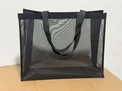 Large capacity transparent nylon mesh shopping bag in stock, travel beach storage bag, zipper bag. - 7