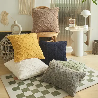 Amazon Plüsch Stereo Jacquard Kissenbezug optional Funktionen Sofakissenbezug Kissenbezug einfach geometrisches Quadrat Kissen - 2