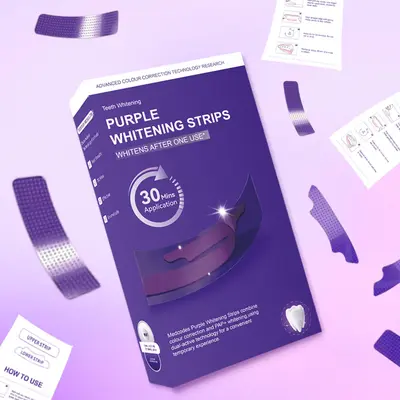 加工 定制V34紫色炫白干牙贴专注牙齿炫白去牙渍牙垢紫色美牙贴