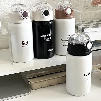 Minimalist Women's Insulated Cup with Straw, Large Capacity Student Water Bottle - 4