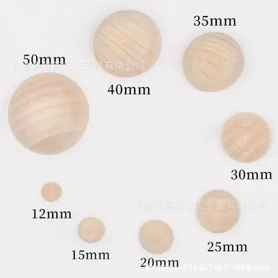 Manufacturer In-Stock Natural Wood Color Hemu Semicircle Ball Half-Side Hemu Beads Amazon Children's Wooden Beads Handmade DIY Accessories