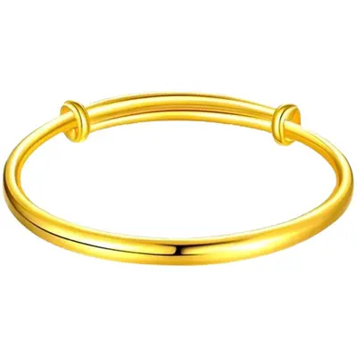 Sand gold smooth round bangle, women's, push-pull design