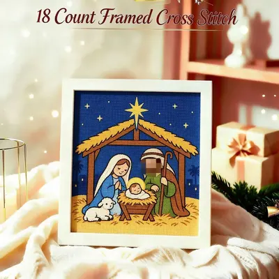 18ct Cross Stitch Kit, Birth of God, Framed Canvas