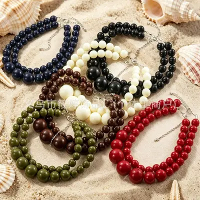 Retro Bohemian Double-Layer Resin Bead Necklace