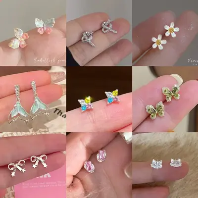 925 Iğne Kelebek İnci Küpe Kadın İnstagram Tarzı Yeni Model Trend Şık Tasarım Kaliteli Küpe Toptan