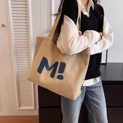 Canvas tote bag women large capacity durable supermarket shopping bag simple and versatile 2024 new shoulder bag - 12