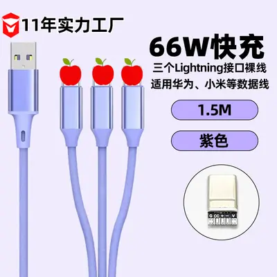 Veri Kablosu 1'e 3 66W Hızlı Şarj Toptan Satış Apple Huawei Honor Çift Typec 3'ü 1 Arada Şarj Kablosu - 8