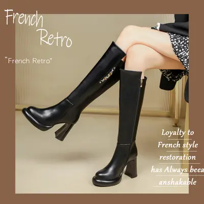 2024 New Genuine Leather Plus Size Over-the-Knee Women's Boots, High Heel