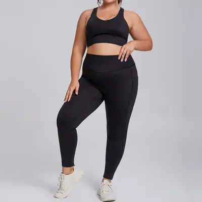 Nude-Feel Plus Size Yoga Set for Women, Two-Piece with Pockets - 7