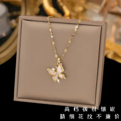 Titanium steel women's necklace, non-fading, brass detail - 4