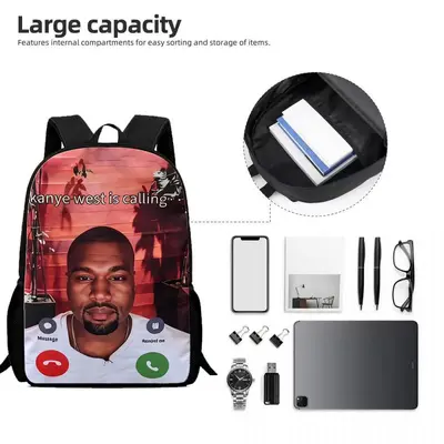 Kanye West Print Backpack with Video Call Meme Design, Student Schoolbag - 5