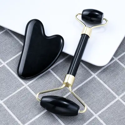 Wholesale natural jade powder crystal cylinder scraping board massage rod face roller jade set universal for full body - 10