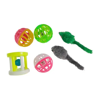 Colorful Bell Ball Cat Toy Set, Interactive, Includes Mouse - 6