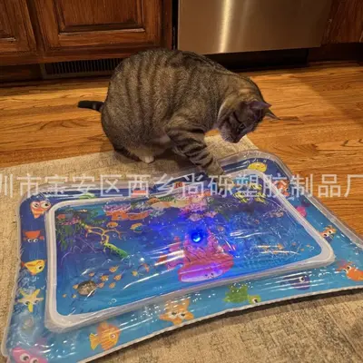0.5 mm Thick Eco-Friendly PVC Pet Play Water Mat with Remote-Controlled LED Lights, Cat and Dog Water Mat, Ice Mat Toy