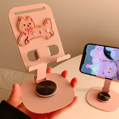 Metal Desktop Phone and Tablet Stand, Cute Pink Cat Design