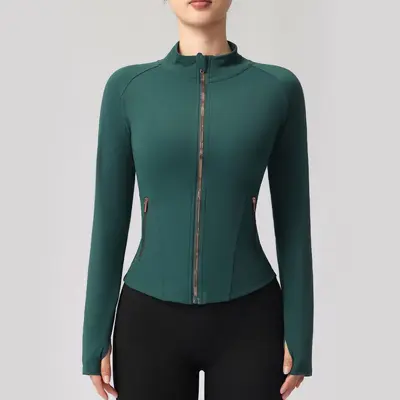 Long-Sleeve Yoga Jacket with Rose Gold Zipper - 10