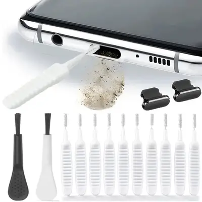 Type-C USB Port Toz Kapağı Telefon Şarj Girişi Metal Toz Kapağı Fırça ile Temizlik Seti - 7