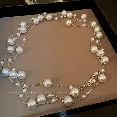 Süper peri uzun inci kolye, modaya uygun ve zarif, saray tarzı niş tasarımlı köprücük kemiği zinciri, zarif ve nazik kazak zinciri - 5