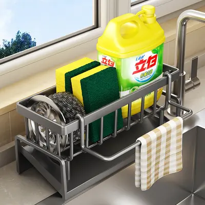 跨境水池海绵架厨房抹布架百洁布沥水置物架免打孔水龙头水槽神器